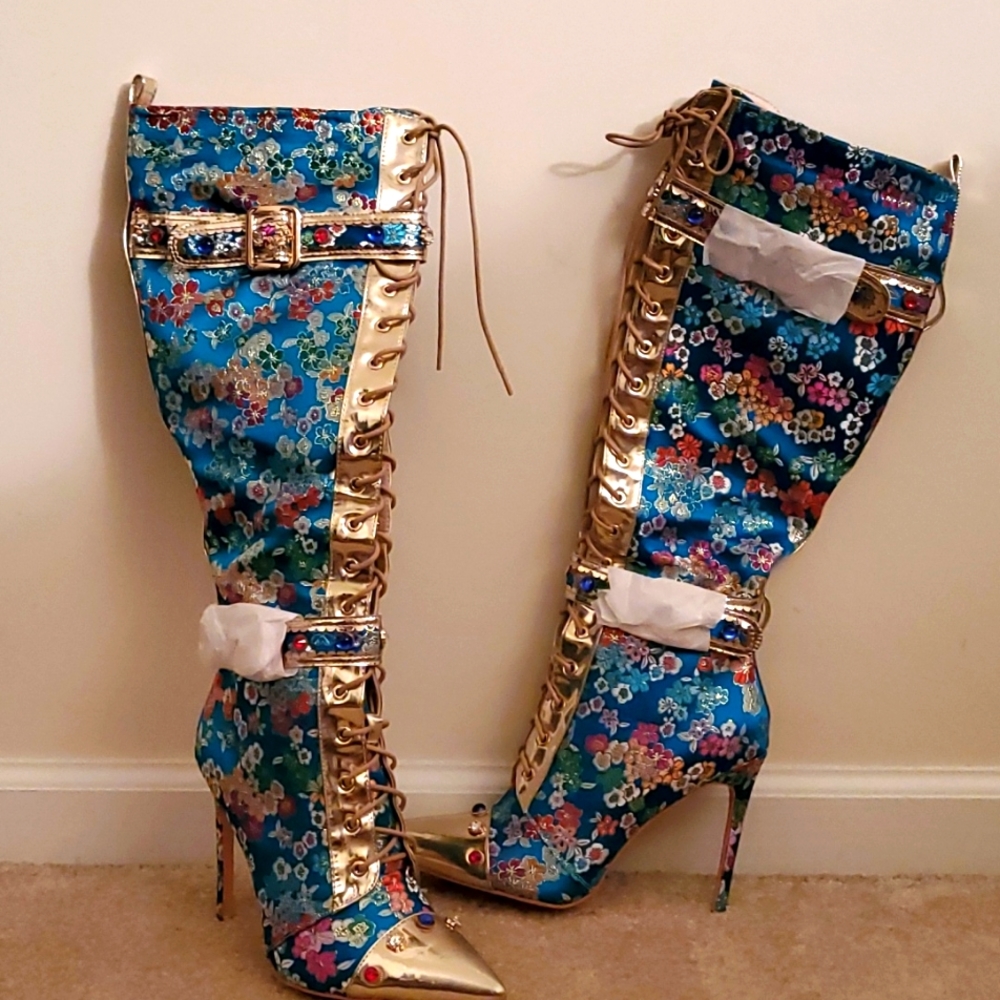 Azalea Wang blue stiletto boots size 11